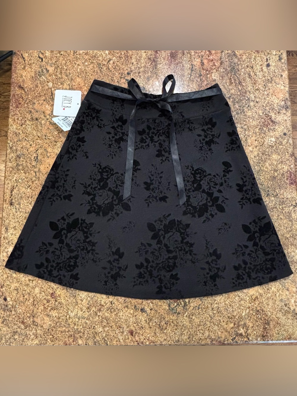 Joe Benbasset Black Floral Burnout A-Line Skirt